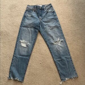 Garage Blue Straight Leg Jeans with Distressed Details
